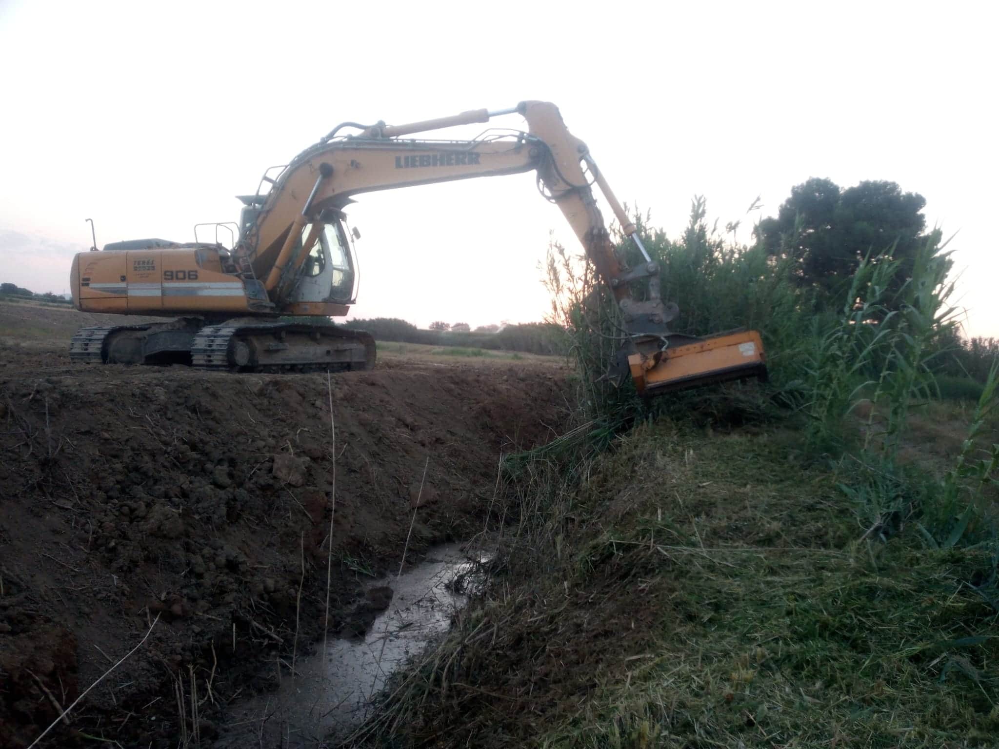 Excavadora trabajando en proyectos de construcción y movimiento de tierra en campo abierto.